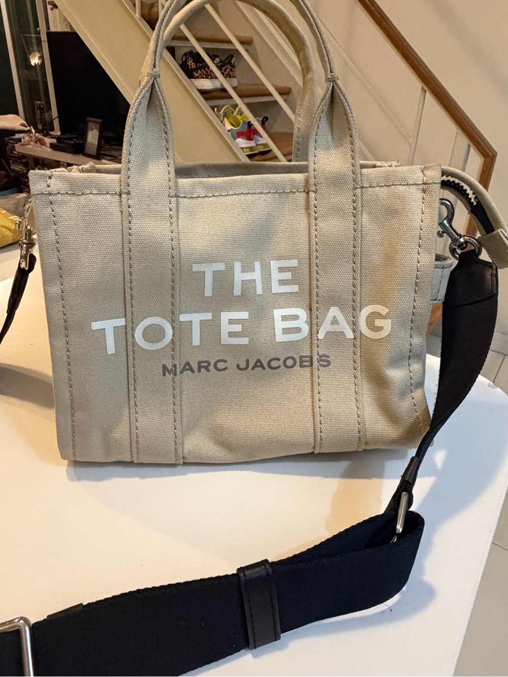 Marc Jacobs Beige Canvas Tote with Black Strap and Logo